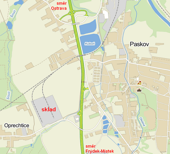 mapa umístění skladu